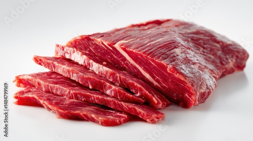 Wallpaper Mural Raw Beef Strips on White Background Studio Shot is a premium-quality stock image ideal for use in lifestyle blogs, health content, promotional campaigns, and editorial publications. Torontodigital.ca
