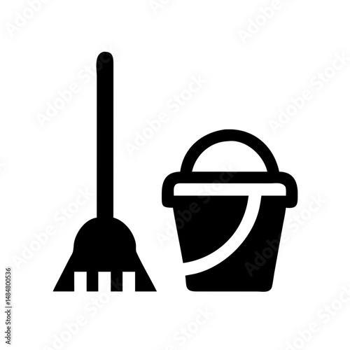 Cleaning supplies icon, black and white, for website design