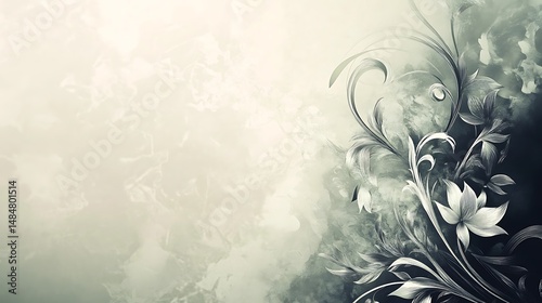 Elegant floral design, grayscale, textured background (1)