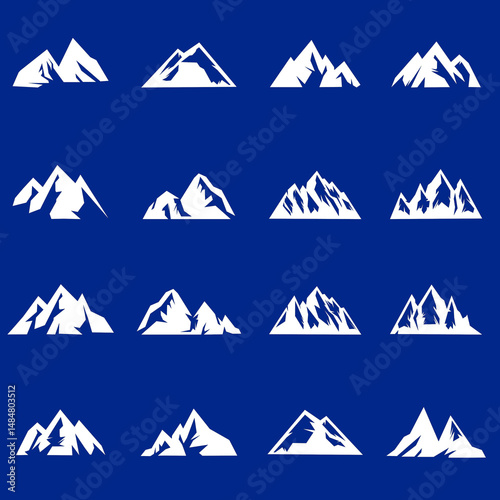 Set of mountain silhouettes. Unique rocky mountains icon or cool logo collection