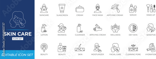Skin care line icon set. 
