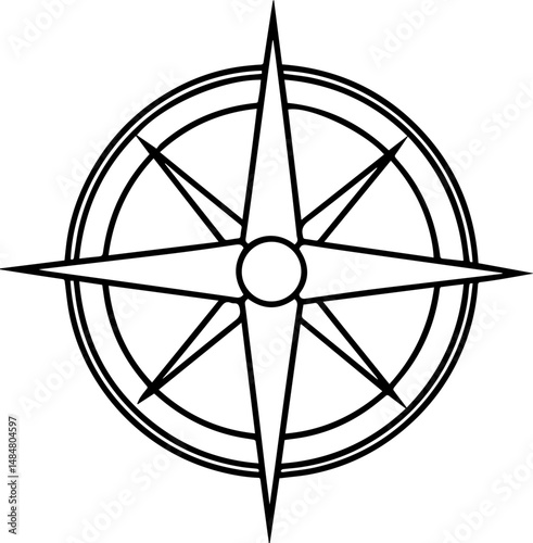 compass black outline vector and illustration, coloring book page