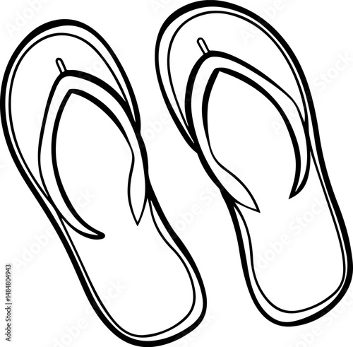  flip flop scattered black outline vector and illustration, coloring book page