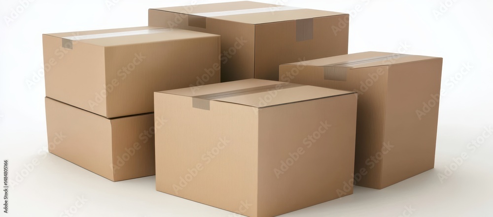 Fototapeta premium Stacked cardboard boxes, sealed with tape