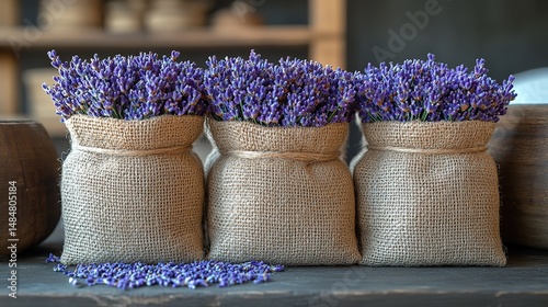 Lavender sachets release a soothing fragrance in a linen closet, imparting a fresh and clean scent to the stored fabrics