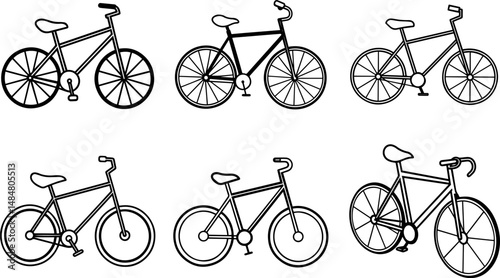 Set of bycicle black outline vector and illustration, coloring book page