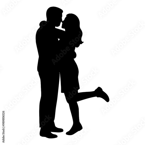 Silhouette of couple in love embracing romance relationship valentines day passionate black and white art