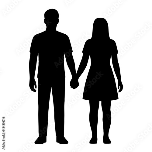 Couple silhouette vector illustration of man and woman holding hands romantic relationship graphic design