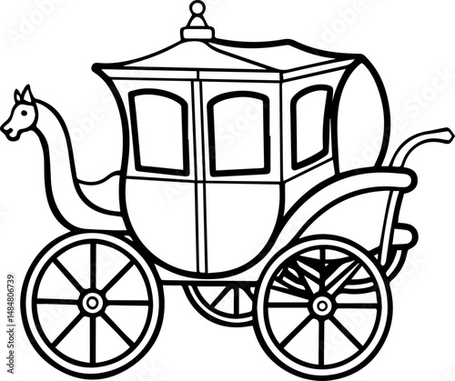 fantasy carriage black outline vector and illustration, coloring book page