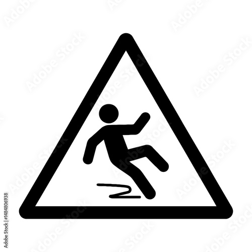 Caution wet floor sign slippery surface hazard warning safety fall accident prevention black and white icon