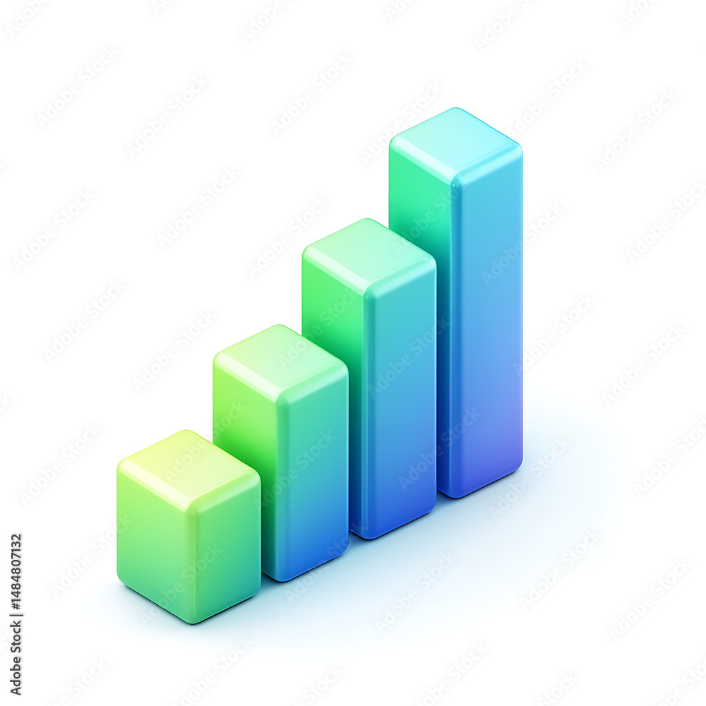 Isometric Gradient Bar Chart: Upward Trend Isometric Gradient Bar Chart: Upward Trend