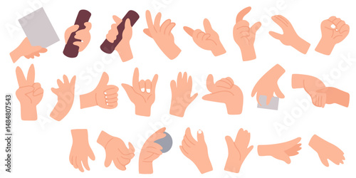 Set of cartoon hand different or variant hand poses,hand holding a spoon, hand holding a pen, various hands with different shapes. hand cartoon
