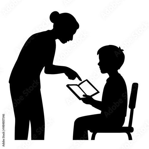 Tutoring reading help silhouette teacher student learning education study school homework assistance