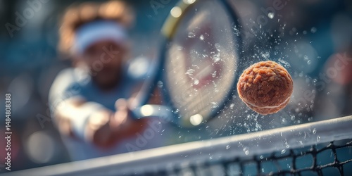 Tennis Ball Action Scene With Player in Focus is a premium-quality stock image ideal for use in lifestyle blogs, health content, promotional campaigns, and editorial publications.