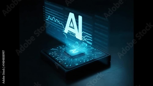 Futuristic AI Microchip with Data Overlay – Technology Visualization