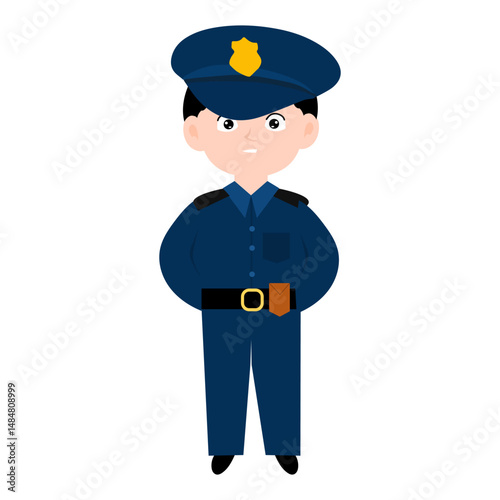 police character element design.  Police officer characters in uniform with professional equipments, badge, handcuffs and walkie-talkie, truncheon