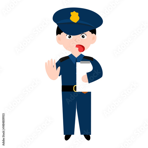 police character element design.  Police officer characters in uniform with professional equipments, badge, handcuffs and walkie-talkie, truncheon