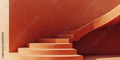 Curved terracotta staircase against a textured wall
