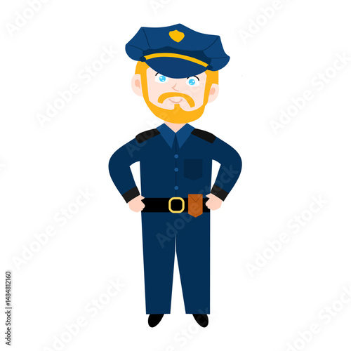 police character element design.  Police officer characters in uniform with professional equipments, badge, handcuffs and walkie-talkie, truncheon