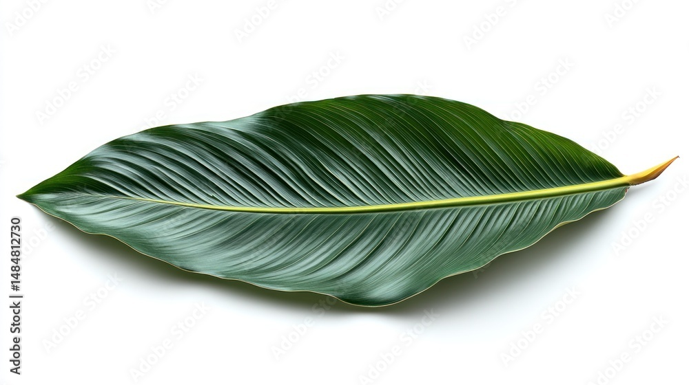 Obraz premium Single Heliconia Rostrata Leaf on White Background