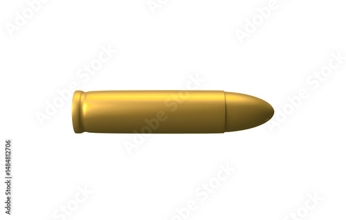 Close up 3d golden bullet on white background.