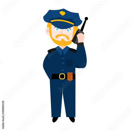 police character element design.  Police officer characters in uniform with professional equipments, badge, handcuffs and walkie-talkie, truncheon