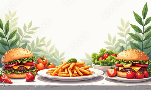 Juicy Burgers, Fries & Salad Summer Picnic - Vibrant colors