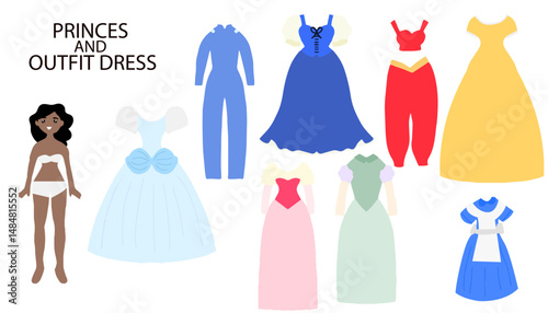 woman paper cut dress isolated on white background