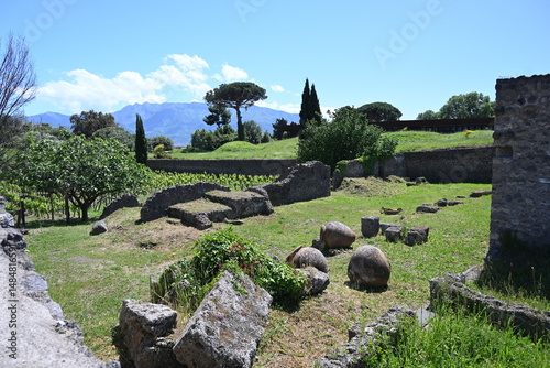 Fototapeta Naklejka Na Ścianę i Meble -  Historic streets of Ancient  roman city of Pompeii Italy on the shadow of Mt Vesuvius.Roman world, UNESCO World Heritage Site, Pompeii Archaeological Park. Italy