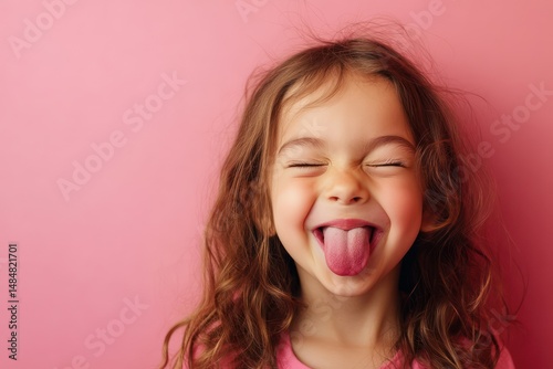 Cheerful child making funny face with tongue out and wink
