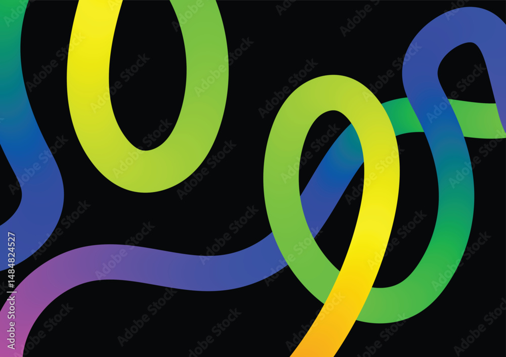 Obraz premium Abstract colour wavy line patterns on a black background. Rainbow ribbon design.