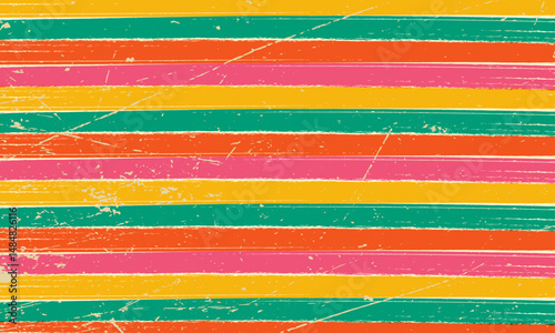 Grunge striped background with retro colors, horizontal rough lines and distressed texture for vintage design themes.