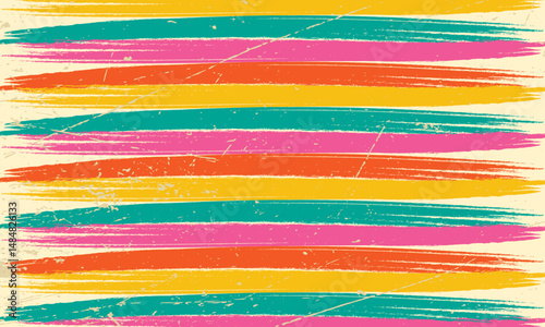 Retro grunge background with bold brush strokes, horizontal painted lines in vintage colors, distressed artistic texture.