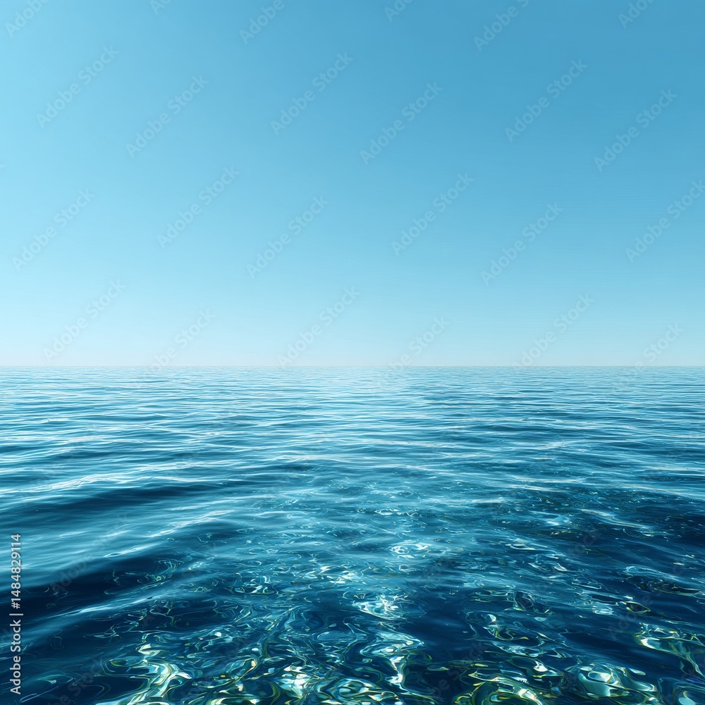Obraz premium Azure Serenity: A Tranquil Ocean View with Clear Skies, Rippling Waters, and Sunlight Reflecting Off the Surface