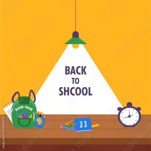 Back to school text vector design template. Welcome back to school, Table and school supplies elements study concept. Vector illustration.