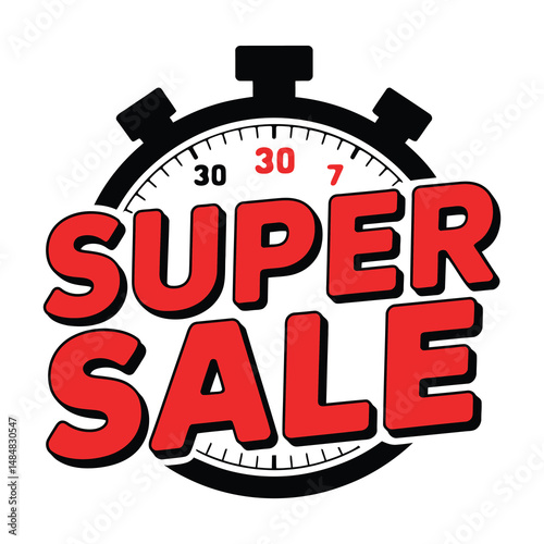 Super sale announcement with stopwatch design for advertising and promotion campaigns