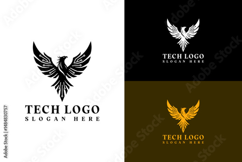 silhouette phoenix with neural web vector illustration, logo for fast data, data center, data transfer, artificial intelligence, software house, development, database, tech, and more