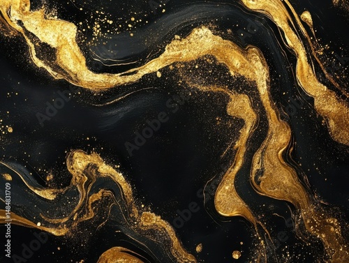 Abstract Art with Gold and Black Swirls