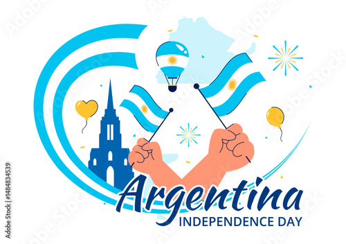 Happy Argentina Independence Day Vector Illustration on 9th of July Celebration Featuring Waving Flag and Ribbon in a Festive Cartoon Background