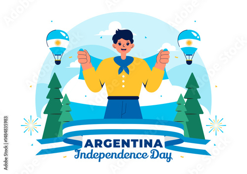 Happy Argentina Independence Day Vector Illustration on 9th of July Celebration Featuring Waving Flag and Ribbon in a Festive Cartoon Background