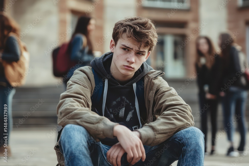 Lonely teenage boy excluded by peers at school Lonely teenage boy excluded by peers at school