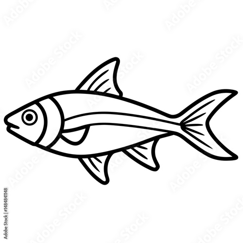 neon tetra vector line art on white background