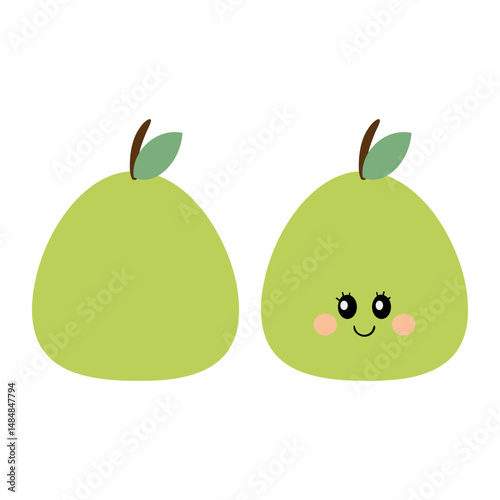 Hand drawing cartoon pear sticker. cute fruit drawing, doodle, white background