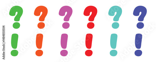Colorful question and exclamation marks set with white stroke. Vector icons