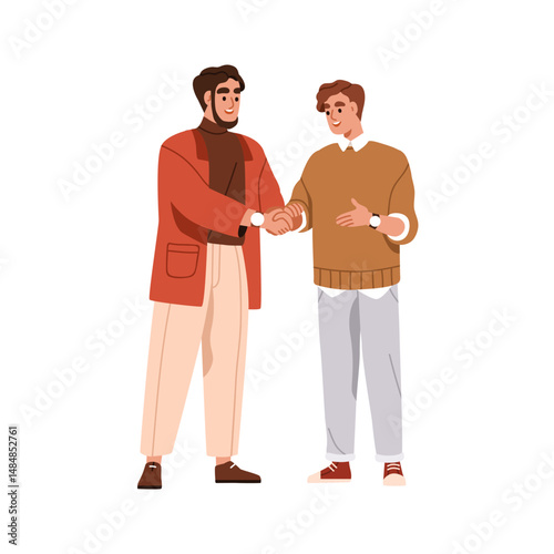 Business partners handshake. Men professionals greeting, shaking hands for ag...