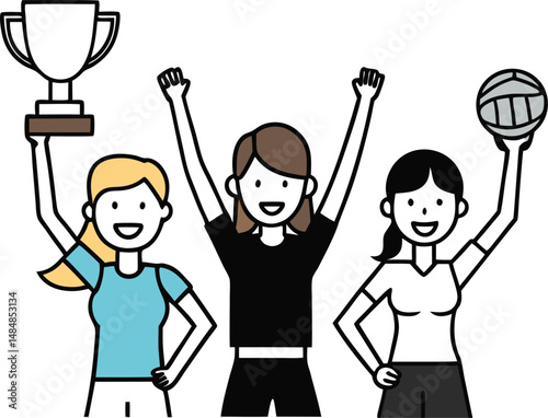 Happy Volleyball Team Celebrating Victory with Trophy
