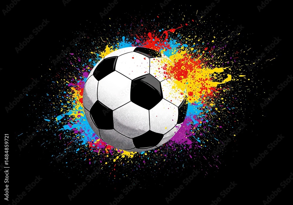 Naklejka premium Soccer ball with colorful paint splash design