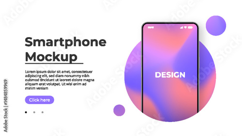Realistic smartphone mockup in front view. 3D mobile device with shadow on white background. High-quality vector for UI UX design showcase.