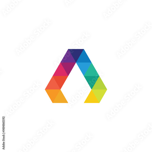 Multi-colored triangular design forming an arrowhead shape