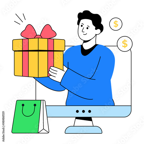 An illustration design of online gift box